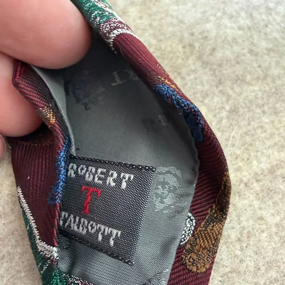 Vintage Robert Talbott silk necktie burgundy baseball novelty sports graphic USA